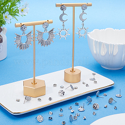 80Pcs 201 Stainless Steel Textured Flat Round Stud Earring Findings&nbsp;STAS-SC0008-50
