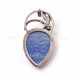 天然石ラピスラズリペンダント  真鍮パーツ  ティアドロップ  アンティークシルバー  52~53x27x10~11mm  穴：8x5mm&nbsp;G-I220-G01