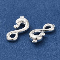 真鍮製S字クラスプ  カドミウムフリー＆鉛フリー  925銀メッキ  16x7x4mm  穴：0.2mm&nbsp;KK-H502-06S