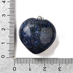 天然石ラピスラズリペンダント  真鍮製スナップオンベイル付き  ハートチャーム  プラチナ  26.5~27x25x13.5~14mm  穴：6.5x3.5mm&nbsp;G-C188-03D