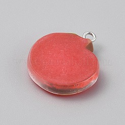 不透明樹脂ペンダント  模造果物  プラチナ亜鉛合金ループとプラスチック  りんご  レッド  24~25x21.5~22x6mm  穴：1.8mm&nbsp;RESI-CJC0029-001B-02