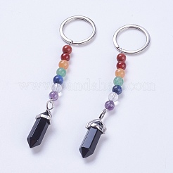 Natural & Dyed Black Agate Chakra Pointed Keychain&nbsp;KEYC-P040-D07