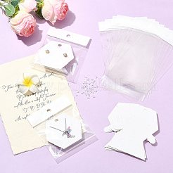紙ジュエリーディスプレイカード40枚。  長方形のOPP透明プラスチックバッグ40個付き  80個のプラスチック製イヤーナット  六角  ホワイト  10.35x8.5x0.05cm&nbsp;CDIS-FS0001-32B