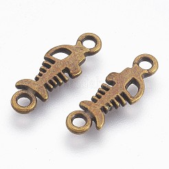 チベットスタイルのリンクコネクター  魚の骨  アンティークブロンズ  鉛フリーとニッケルフリー及びカドミウムフリー  19x6.5x1.5mm  穴：2mm&nbsp;LS-X-MLF0133Y-NF