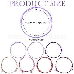 男性と女性のための14個7色のコットンコードブレスレットセット  ミックスカラー  5-1/8~11-3/8インチ（13~29cm）  2個/カラー&nbsp;BJEW-FS00025-05
