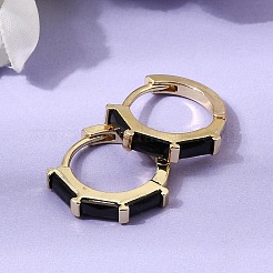 真鍮パヴェキュービックジルコニアフープピアス  ラックめっき  長持ちメッキ  カドミウムフリー＆鉛フリー  18KGP本金メッキ  ブラック  15.5x2.5mm&nbsp;EJEW-G471-09G-02