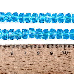透明ガラスビーズ連売り  ロンデル  多面カット  ディープスカイブルー  7.5~8x5mm  穴：1~1.2mm  約77~81個/連  14.96~17.32インチ（38~44cm）&nbsp;GLAA-Q114-01A-A08