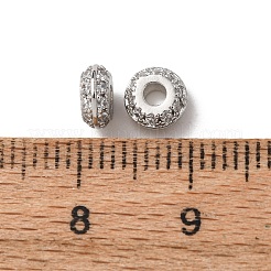 真鍮マイクロペーブクリアキュービックジルコニアビーズ  長持ちメッキ  ラックめっき  ロンデル  プラチナ  6x3mm  穴：1.8mm&nbsp;KK-C253-11P