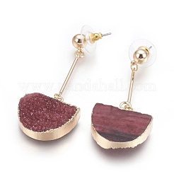 Natural Druzy Quartz Dangle Stud Earrings&nbsp;EJEW-F171-02B