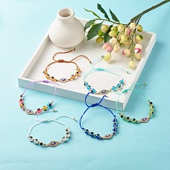 丸いナザールボンジュウ樹脂編組ビーズブレスレット  女性のためのクリスタルラインストーンホースアイリンクブレスレット  ミックスカラー  内径：1-1/4インチ（3.1cm）〜4インチ（10.1cm）&nbsp;BJEW-JB07365
