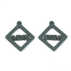 スプレー塗装木製ペンダント  単語の友人と菱形  ダークスレートグレー  33.5x30x2.5mm  穴：1.5mm&nbsp;WOOD-T017-05D