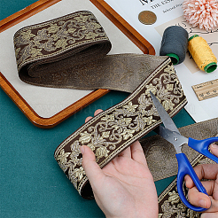 エスニック刺繡ポリエステルフラットリボン  ジャカードリボン  コーヒー  2-3/8インチ（61mm）  約5.47ヤード（5m）/ pc&nbsp;OCOR-WH0058-98B