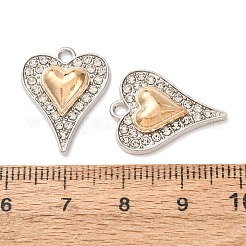 合金ラインストーンペンダント  ハートチャーム  プラチナ＆ライトゴールド  20.5x17.5x3.5mm  穴：1.8mm&nbsp;RB-CBAA987-18B