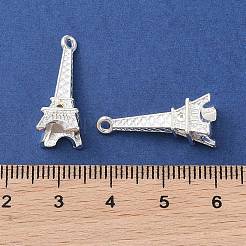 チベット風チャーム  ブレスレット作るためのエッフェル塔のチャーム  鉛フリーとニッケルフリー及びカドミウムフリー  銀色のメッキ  24x8x7mm  穴：1.5mm&nbsp;X-TIBEP-EA9450Y-S-FF