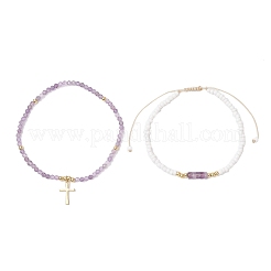 10Pcs 5 Styles Natural Amethyst & Amazonite & Sodalite & Rhodonite & Tiger Eye & Glass Seed Beaded Stretch Bracelets&nbsp;BJEW-JB12545
