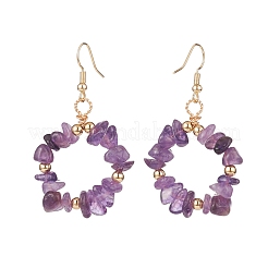 Natural Gemstone Chips Braided Ring Dangle Earrings&nbsp;EJEW-JE04986