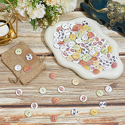2 Bags 2-Hole Printed Wooden Buttons&nbsp;BUTT-SP0001-21