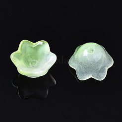 透明なツートンカラーのスプレー塗装ガラスビーズ  花  緑黄  7x11.5x11.5mm  穴：1.2mm&nbsp;GLAA-Q089-002B-010
