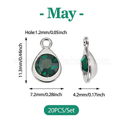 ファセットガラスチャーム20個  プラチナメッキ合金パーツ  ティアドロップ  5月の誕生石チャーム  エメラルド  11.3x7.2x4.2mm  穴：1.2mm&nbsp;RGLA-TADJ0001-01H