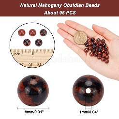 天然石マホガニーオブシディアンビーズ連売り  ラウンド  4~8mm  穴：0.8~1mm  8mm  1連売り/箱&nbsp;G-AR0003-86