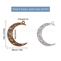 40pcs2スタイルチベットスタイルアロイペンダント  ムーン  アンティークブロンズ＆アンティークシルバー  40x29~30x1~1.5mm  穴：2~2.5mm  20個/スタイル&nbsp;TIBE-SC0001-70