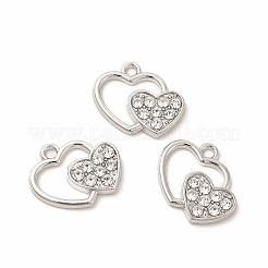 合金ラインストーンチャーム  ダブルハート  プラチナ  14.5x17.5x2mm  穴：1.5mm&nbsp;PALLOY-I217-26P