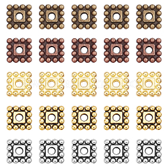 チベット風合金スペーサービーズ  カドミウムフリー＆ニッケルフリー＆鉛フリー  正方形  ミックスカラー  7x7x2mm  穴：2mm  5色  100個/カラー  500個/箱&nbsp;TIBEB-FH0001-29-NR