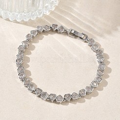 Heart Brass Micro Pave Clear Cubic Zirconia Link Chain Bracelets for Women&nbsp;BJEW-C156-07C-P