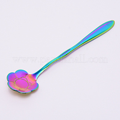 ステンレス鋼のひまわりスプーン  磁器ハンドル付き  食器キッチン用  虹色  125x26.5x8mm&nbsp;STAS-WH0015-68M