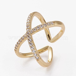 Brass Micro Pave Cubic Zirconia Cuff Rings&nbsp;RJEW-C101-13G-B
