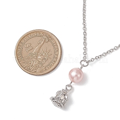 Alloy Rose Flower and Round Shell Pearl Pendant 304 Stainless Steel Cable Chain Necklaces for Women&nbsp;NJEW-JN05759-01