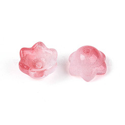 透明なツートンカラーのスプレー塗装ガラスビーズキャップ  花  ライトコーラル  7x11.5x11.5mm  穴：0.8~1.4mm  約1950~2000個/袋&nbsp;A-GLAA-Q089-002B-006