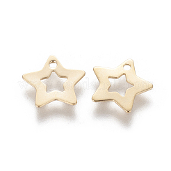 ステンレススチールチャーム201個  スター  ゴールドカラー  9.5x10x0.5mm  穴：1mm&nbsp;STAS-L233-054G