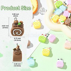 30個6色不透明樹脂ペンダント  ロールケーキ  プラチナアイアンループ付き  ミックスカラー  21x18.5x12.5mm  穴：2mm  5個/カラー&nbsp;RESI-CJ0004-77