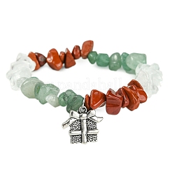 Natural Red Jasper & Green Aventurine & Glass Chips Beaded Stretch Bracelet&nbsp;BJEW-JB09499