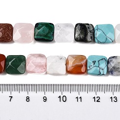 天然＆合成混合宝石ビーズ連売り  多面カット正方形  12~12.5x12~12.5x5.5~6mm  穴：1.2mm  約17個/連  8.07~8.4''（20.5~21センチメートル）&nbsp;G-T138-160