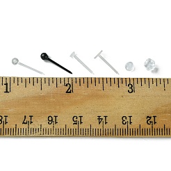 320個4スタイルの環境に優しいプラスチックスタッドピアスのパーツ  ラウンド＆フラットラウンド  150個のプラスチック製イヤーナット付き  ブラック＆クリアー  11.5~15x3~4.5mm  ピン：0.8~0.95mm&nbsp;KY-FS0001-18
