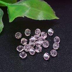 K9ガラス  カット加工模造オーストリアクリスタルビーズ連売り  グレードAAA  双円錐形  パールピンク  6x6mm  穴：0.7~0.9mm  約360個/袋&nbsp;G-M180-6mm-03B