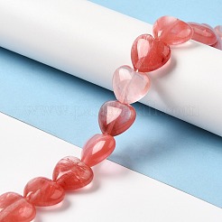 チェリークォーツガラスビーズ連売り  ハート  15x16x7.5mm  穴：1mm  約12個/連  6.97''~7.09''（17.7~18センチメートル）&nbsp;G-K335-01G
