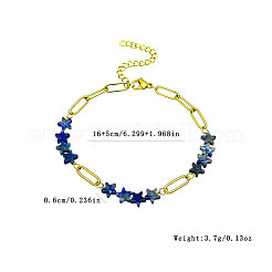 Natural Sodalite Star Beaded Bracelets with 304 Stainless Steel Paperclip Chains&nbsp;WGC91F5-02