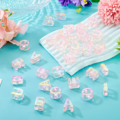 50 個 5 スタイル UV メッキレインボー虹色アクリルビーズ  イニシャルビーズ  アエイオウ  ピンク  20.5~21x8.5~18x13.5~14mm  穴：6mm  10個/スタイル&nbsp;OACR-TA0004-67E
