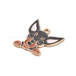 動物の子犬の合金エナメルペンダント  ゴールドカラー  チワワの魅力  サドルブラウン  22.5x21x1mm  穴：1.6mm&nbsp;FIND-V001-03G-07