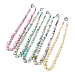 Dyed Natural Fossil Graduated Round Beaded Necklaces&nbsp;NJEW-F368-03P