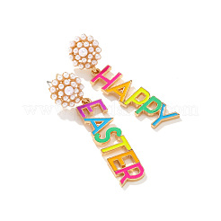 Word HAPPY Easter Zinc Alloy Enamel Dangle Stud Earrings&nbsp;FS-WGD7265-01