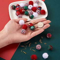 DIYのクリスマススタイルのイヤリング作成キット  真鍮製のピアスフックを含む  フェイクミンクファー＆クロス生地カバーペンダント  ミックスカラー  ペンダント：50ピース/セット&nbsp;DIY-TA0008-88
