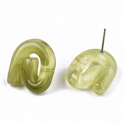 透明樹脂スタッドピアス  天然石風  ステンレス鋼ピンと  渦  黄緑  19.5x17mm  ピン：0.7mm&nbsp;EJEW-T012-01-B03