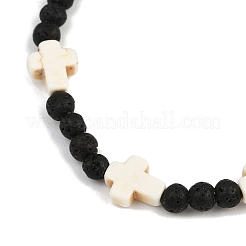 Natural Lava Rock & Synthetic Turquoise Beads Stretch Bracelets for Men Women&nbsp;BJEW-JB12132-01