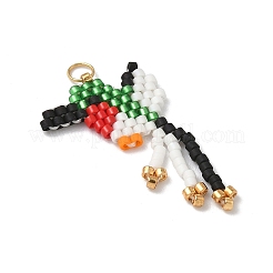 ガラスシードビーズの鳥のペンダント  304ステンレススチール製丸カン付き  18KGP本金メッキ  ブラック  29x15x2mm  穴：3mm&nbsp;PALLOY-MZ00920-04