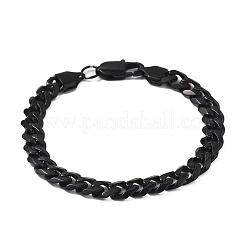 304ステンレススチール製キューバチェーンブレスレット男性用女性用  イオンプレーティング（ip）  ブラック  7インチ（17.85cm）&nbsp;BJEW-Q038-02EB