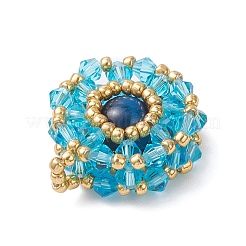 Dyed Natural Blue Tiger Eye & Glass Seed Beaded Flat Round Pendants&nbsp;PALLOY-MZ00950-06